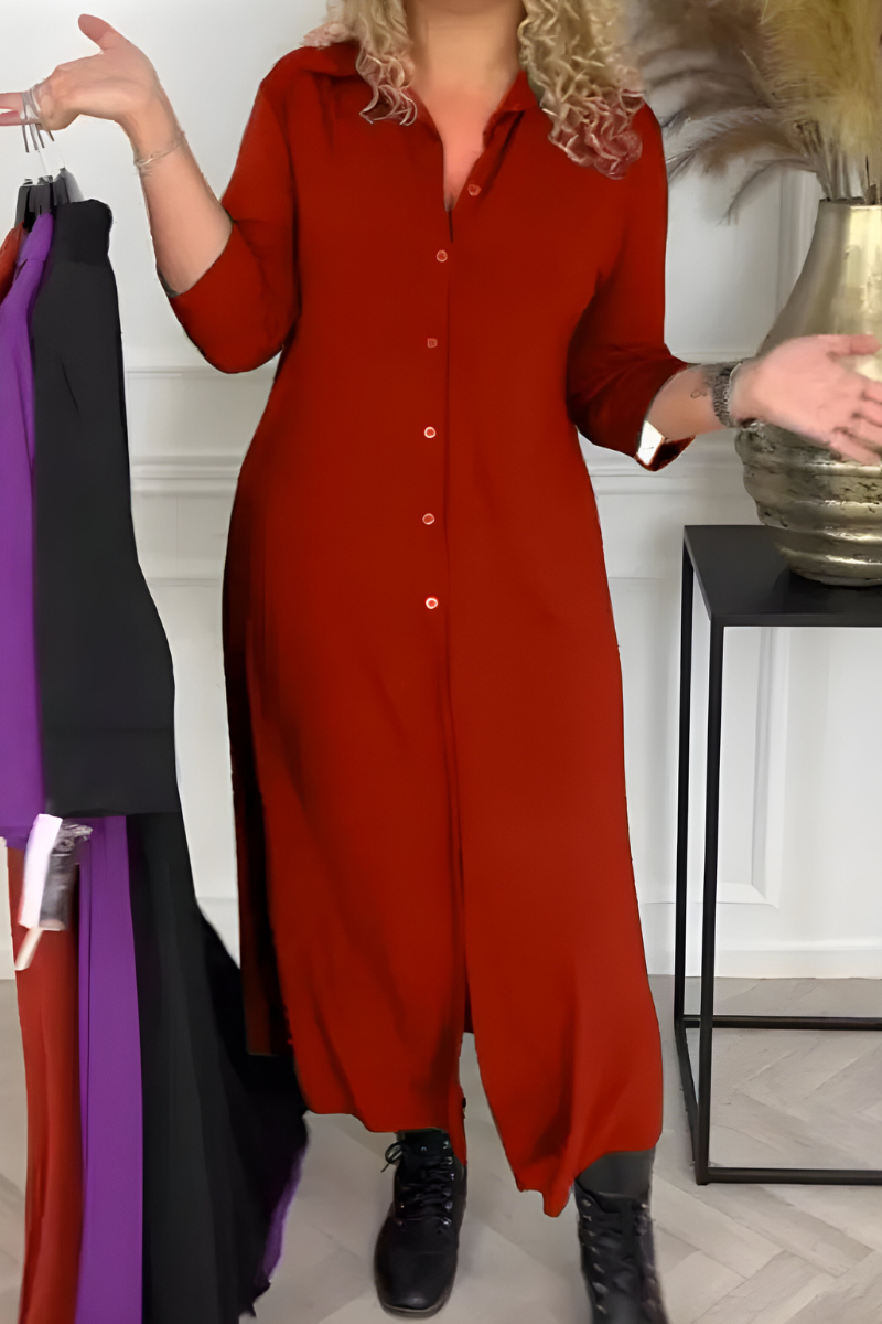 Olivia™ | Abito Camicia Maxi In Seta Antipiega