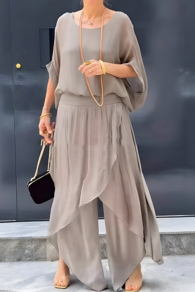 Carlotte™ | Top ampia e pantaloni larghi con spacco – completo due pezzi in chiffon