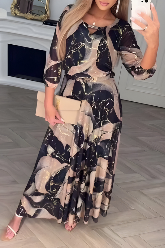 Elena™ | Abito Elegante Lungo con Stampa Marmo
