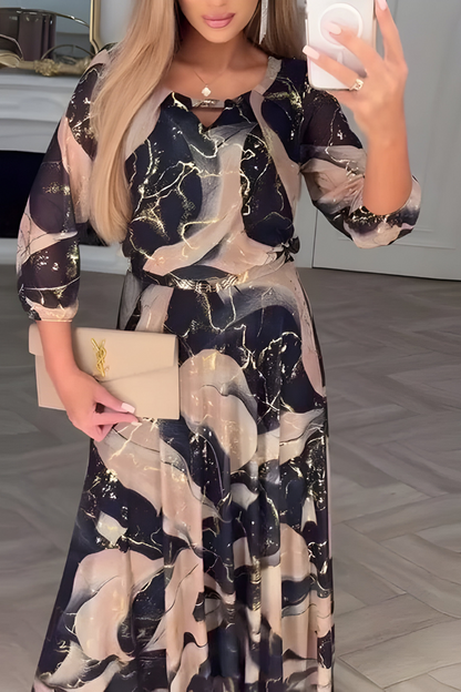 Elena™ | Abito Elegante Lungo con Stampa Marmo
