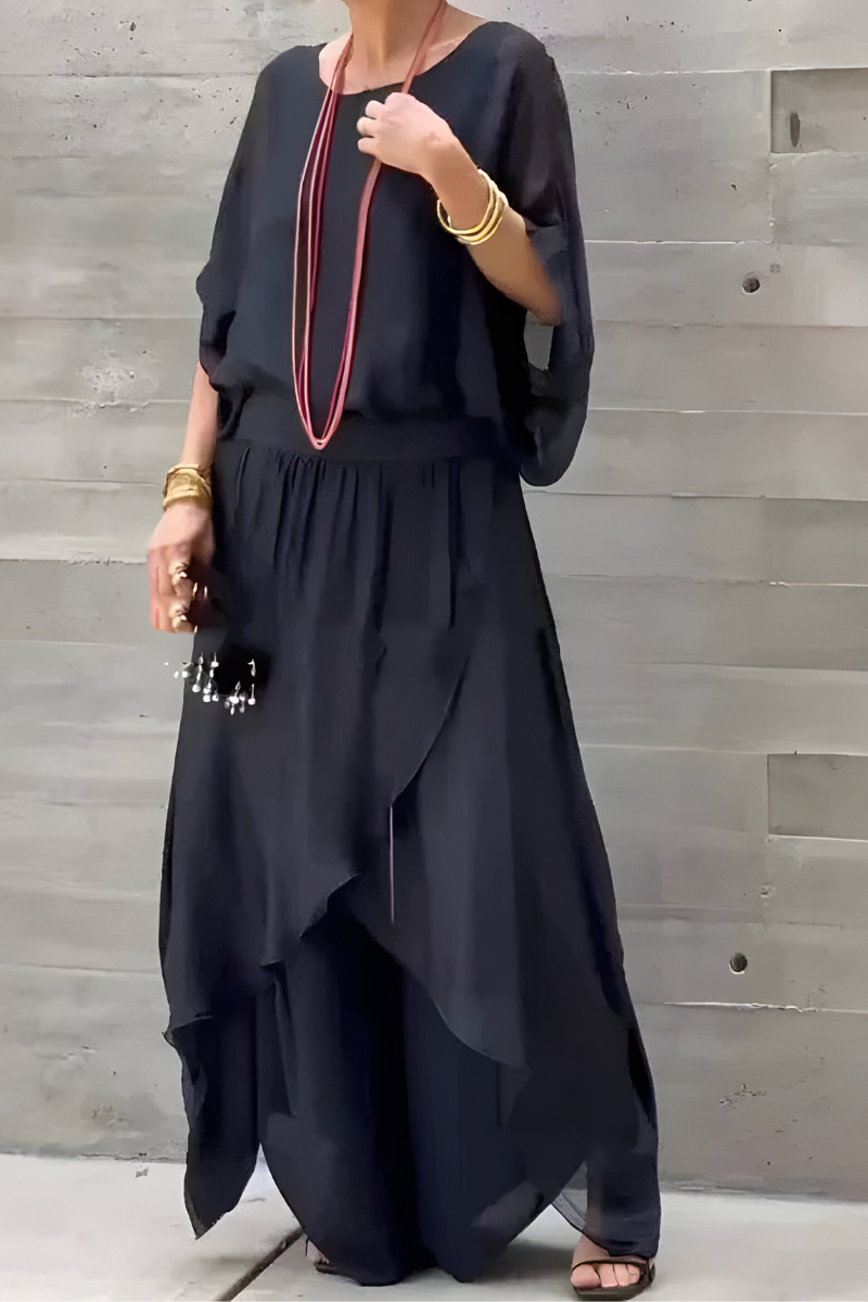 Carlotte™ | Top ampia e pantaloni larghi con spacco – completo due pezzi in chiffon