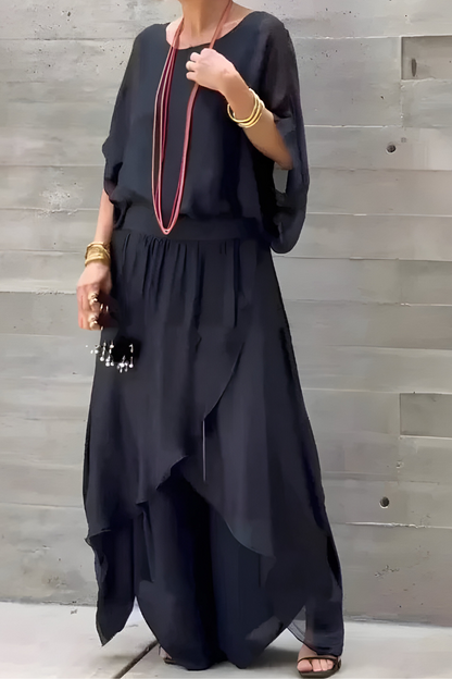 Carlotte™ | Top ampia e pantaloni larghi con spacco – completo due pezzi in chiffon