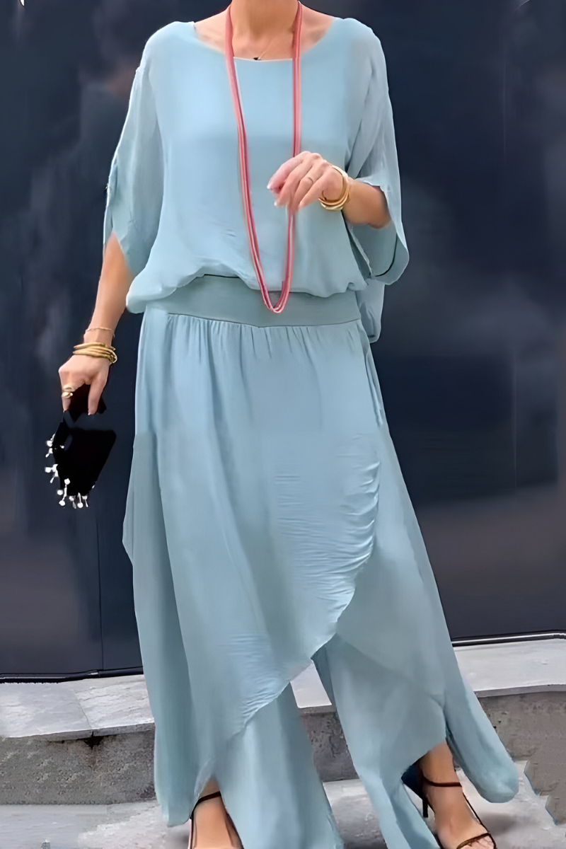 Carlotte™ | Top ampia e pantaloni larghi con spacco – completo due pezzi in chiffon