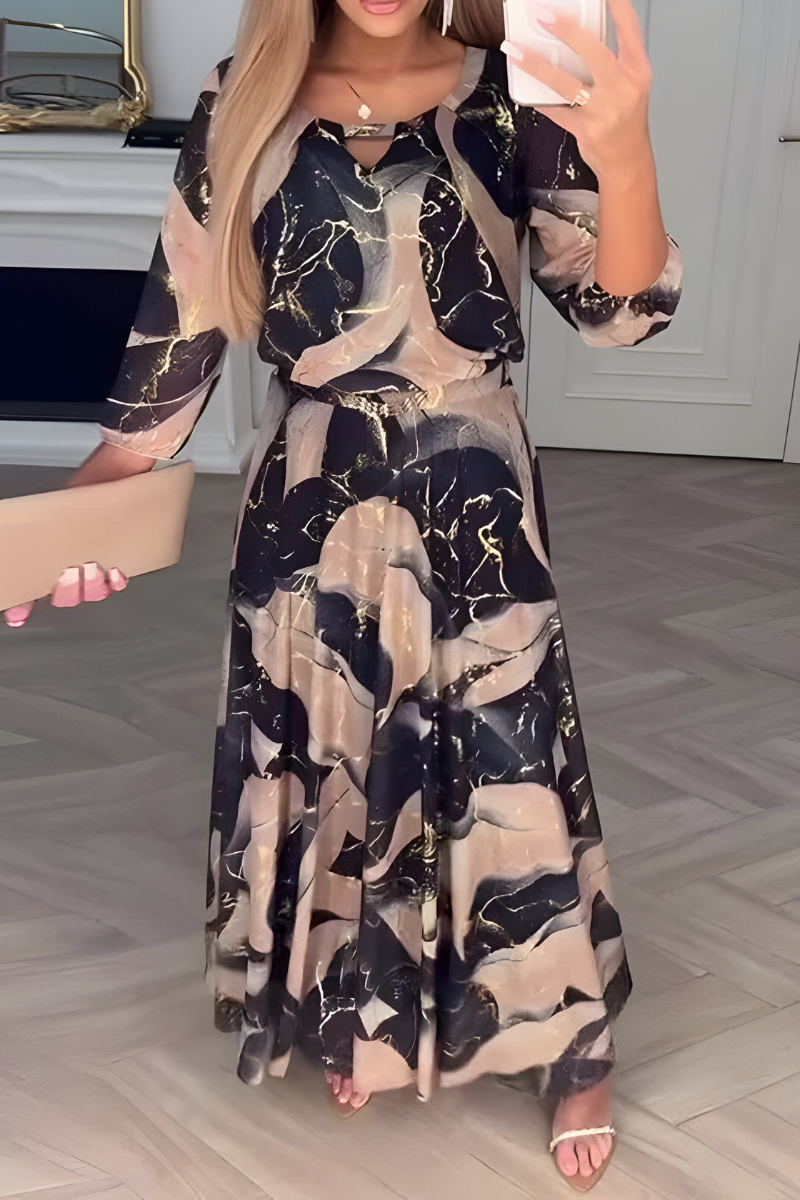 Elena™ | Abito Elegante Lungo con Stampa Marmo
