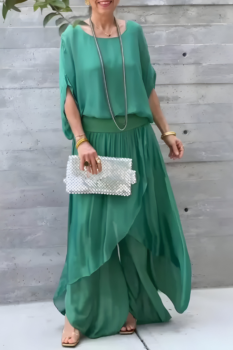 Carlotte™ | Top ampia e pantaloni larghi con spacco – completo due pezzi in chiffon