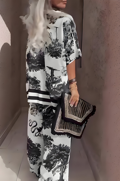 Mila™ | Top con scollo a V stampata con pantaloni lunghi
