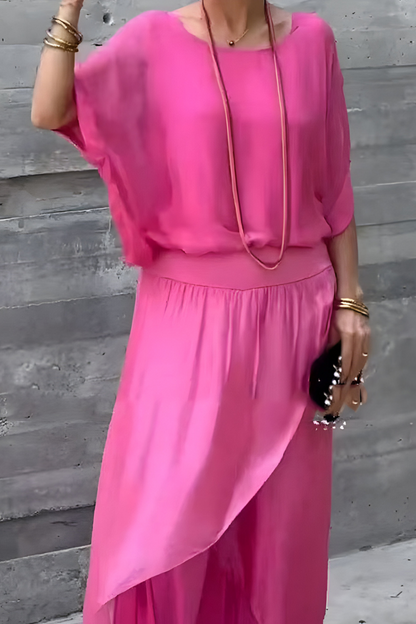 Carlotte™ | Top ampia e pantaloni larghi con spacco – completo due pezzi in chiffon