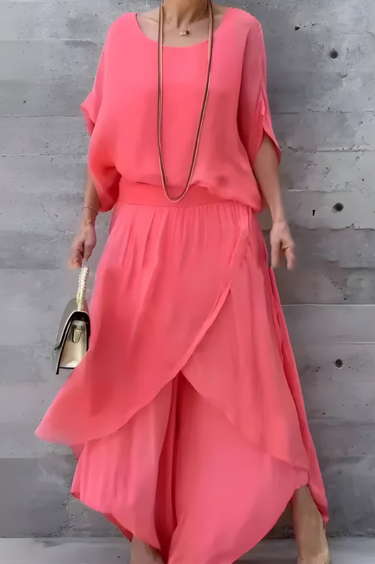 Carlotte™ | Top ampia e pantaloni larghi con spacco – completo due pezzi in chiffon